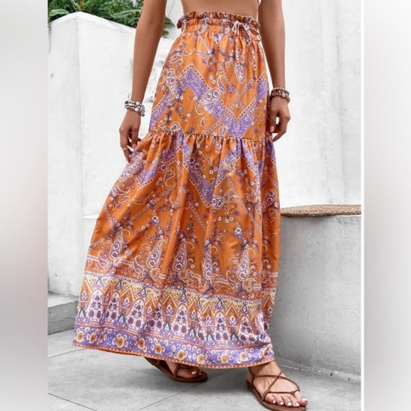 Paisley Print Split Thigh Knot Front Skirt - Picture 2 of 6